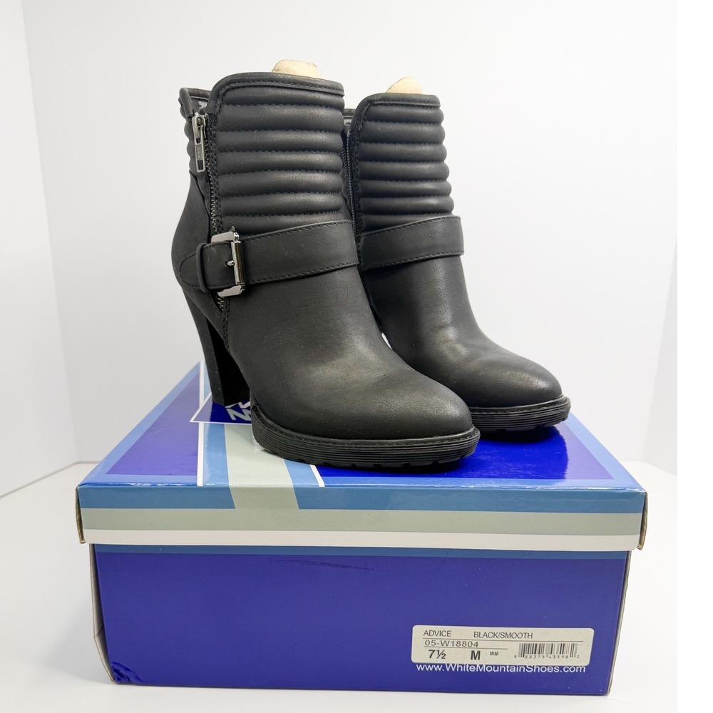 White Mountain Advice Black Smooth Moto Ankle Boots 7.5 M NWB Goth Streetwear